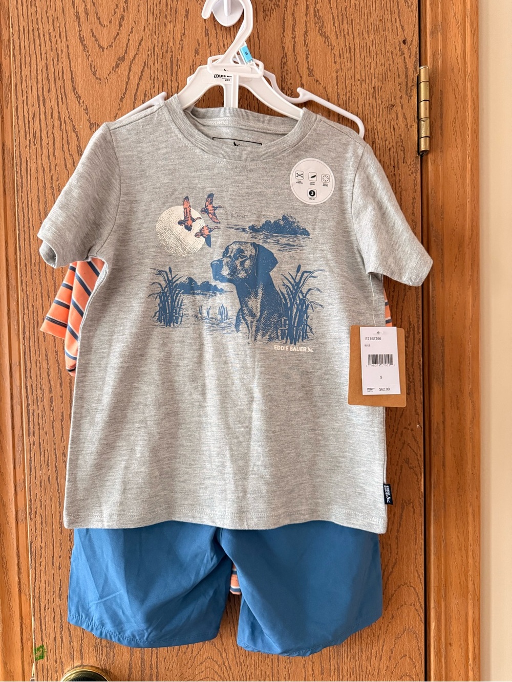 NWT Eddie Bauer Kids 3 Piece Set Dog Striped Shorts Size 5